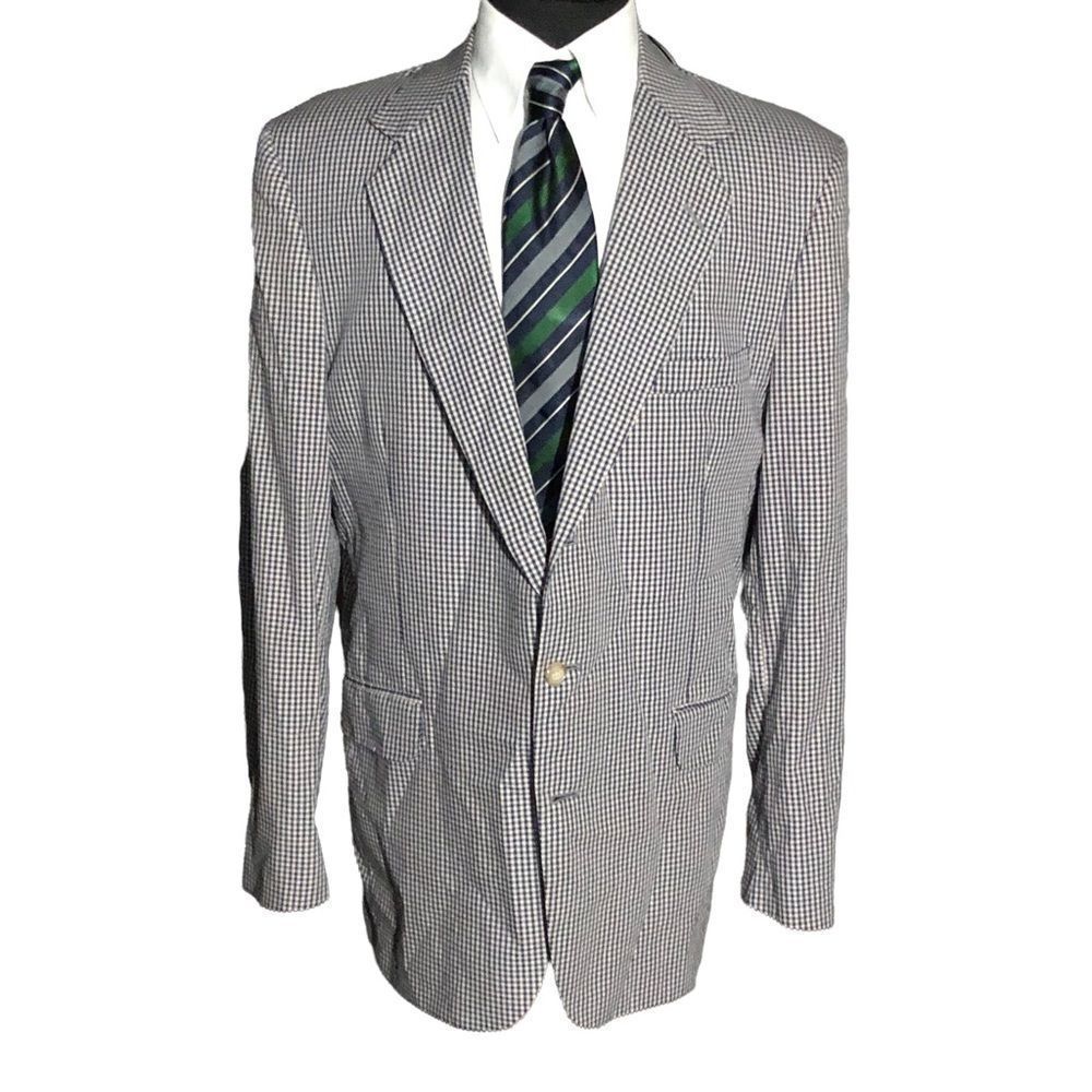 vintage orvis blazer sport coat 44L plaid blue cotton 3 button single vent.